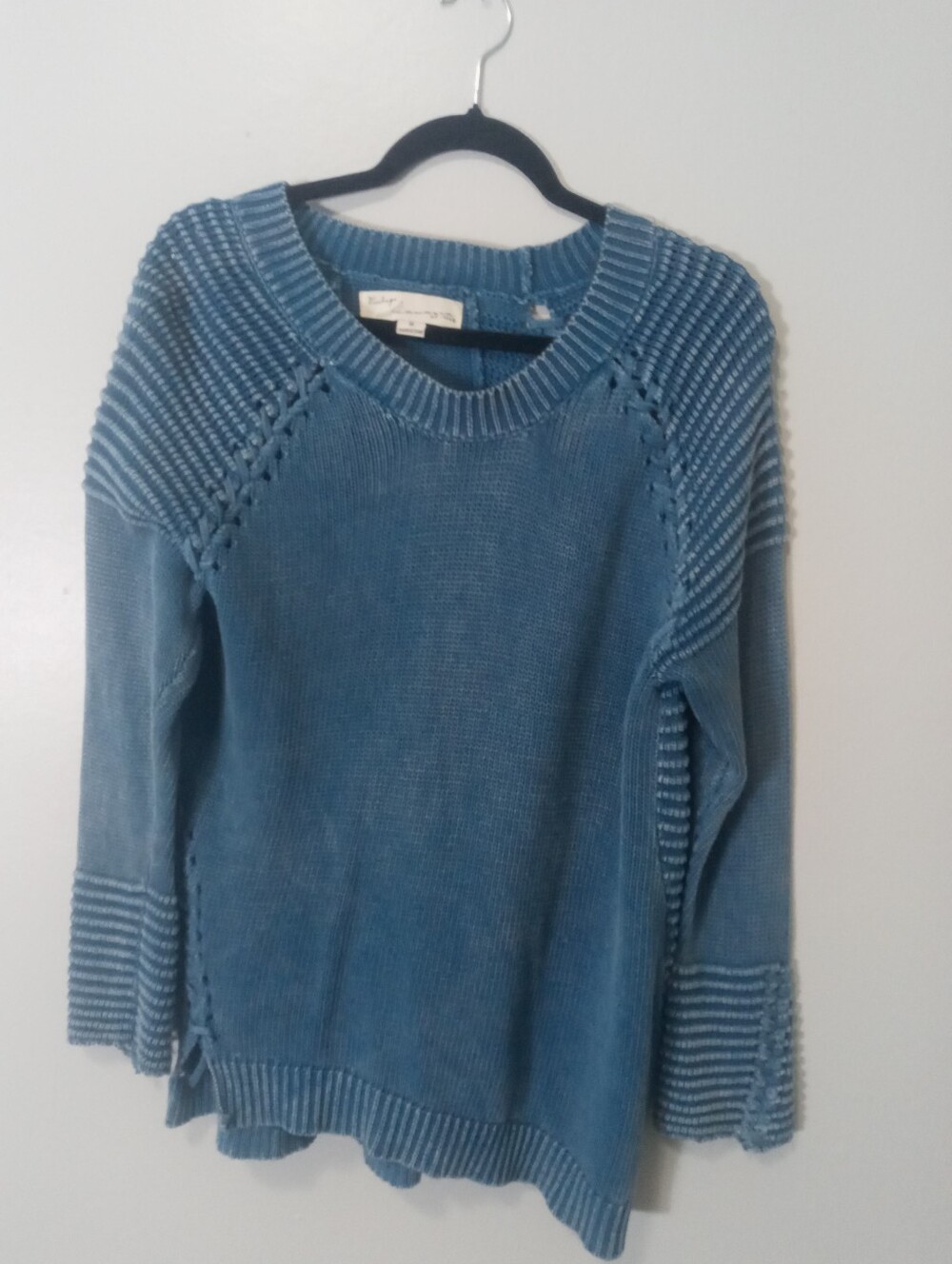 Womens Blue White Wash Cotton Sweater Medium